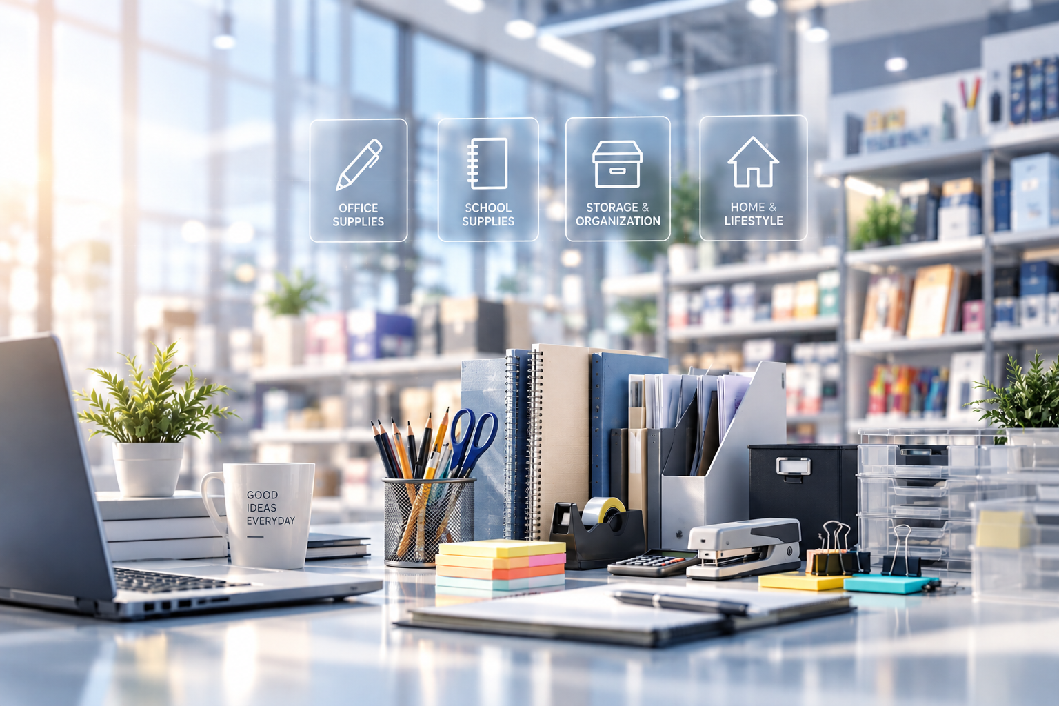 Consumer goods on shelves in a modern retail store